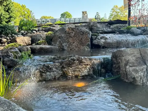 Adelphi University waterfall in Garden City, completed project, by Scott Anderson Design.