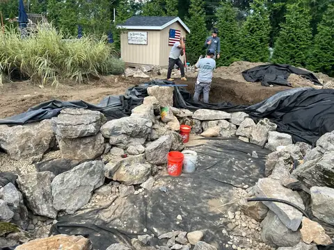 Russo water garden in Rockville Centre, during construction, by Scott Anderson Design.