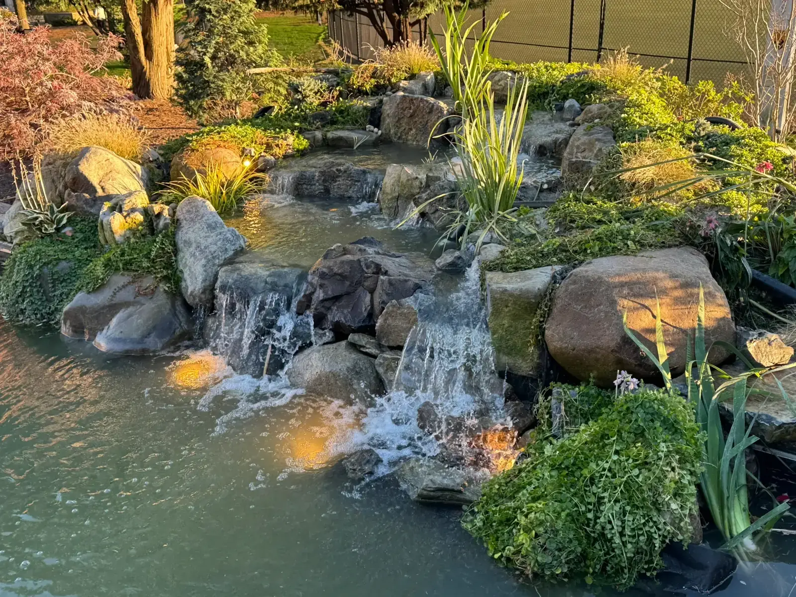Spillway set into the pond edge