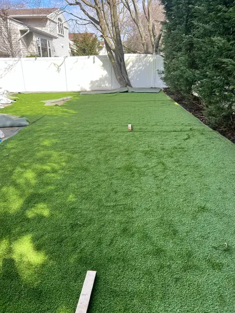 Bundy artificial turf in Bellmore, during construction, by Scott Anderson Design.