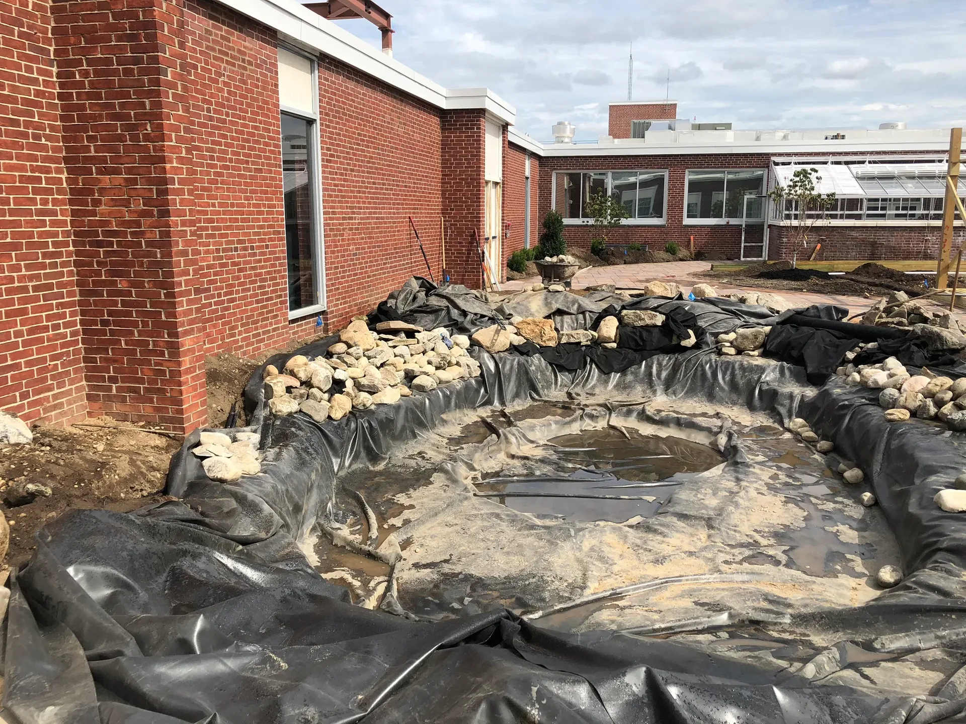 Jericho High School Koi Pond in Jericho, NY during construction
