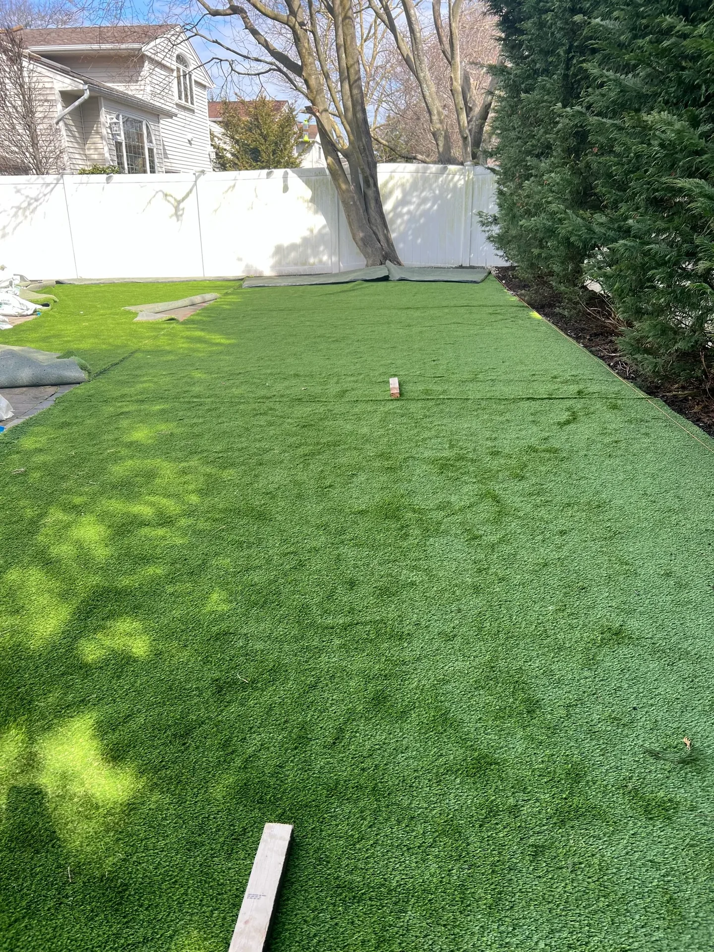 Bundy Artificial Turf in Bellmore, NY during installation
