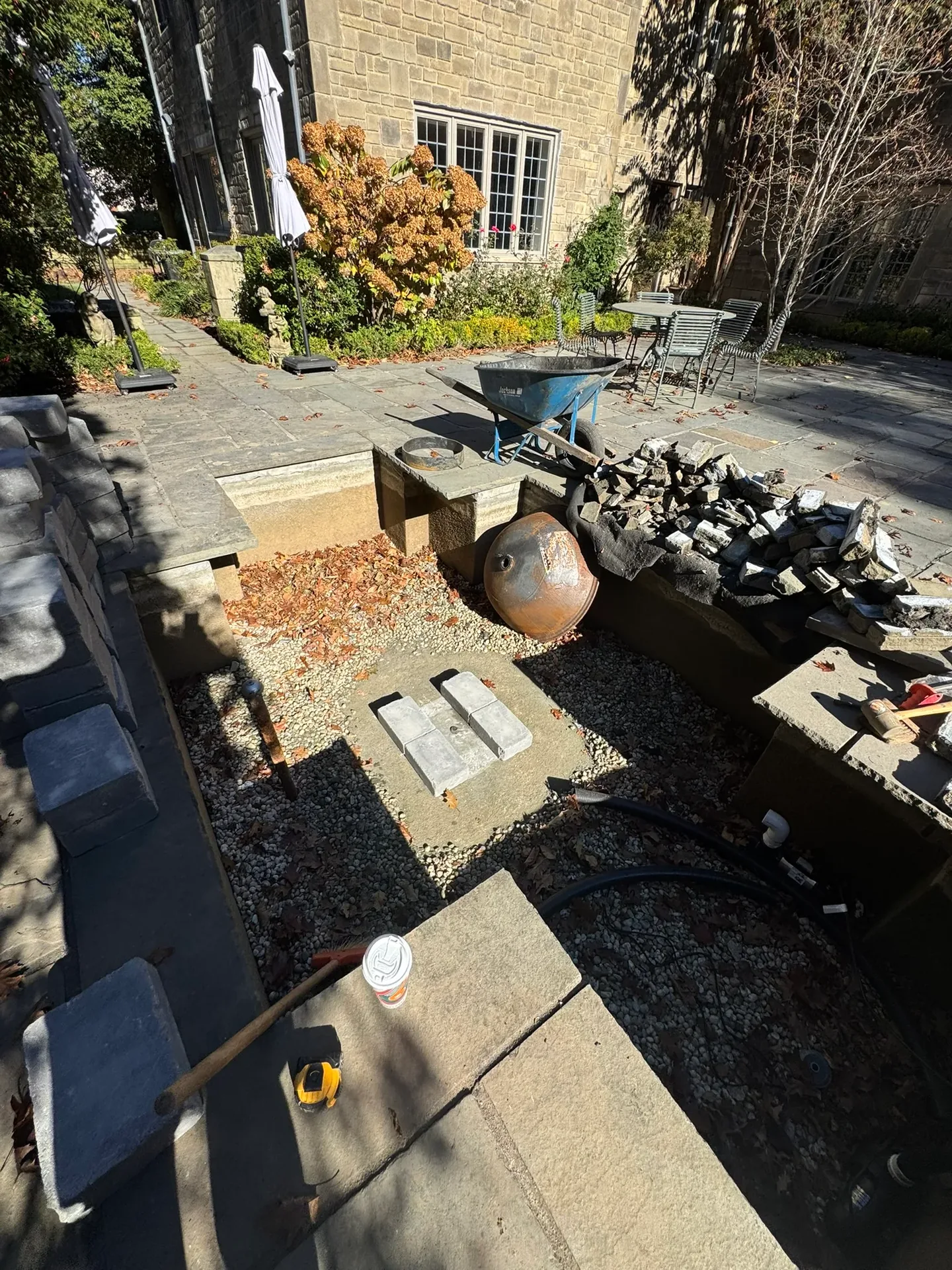 Basalt Fountain & Sunken Pond in Roslyn, NY before construction
